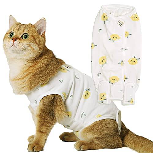 고양이 프로페셔널 복구 Suit 고양이 After 수술, E-Collar 대용, 통기성 고양이 복구 Suit Abdominal Wounds, 파자마 Suit Kitten Anti-Biting Licking(CRSS09-lemon Pattern-M)