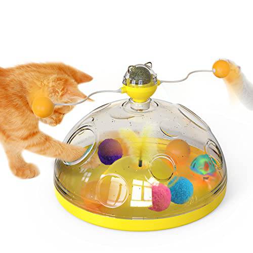 AOCCIT 고양이 보물상자 고양이 장난감 Kitty 장난감 Kitten 트랙 볼 Teaser 캣닙 볼 페더 체험형 실내 애완동물 도구 서플라이 Funny 선물