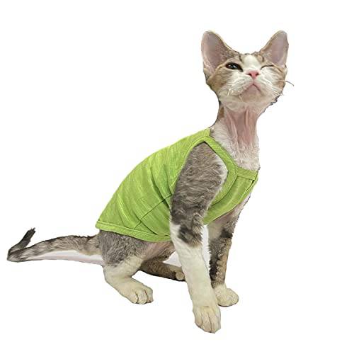 Sphynx 고양이 옷 섬머 Thin 솔리드 컬러 코튼 조끼,베스트 Seven 컬러 통기성 Hairless 고양이 조끼,베스트 풀오버 스트랩 탱크 상의 고양이 Apparel 잠옷 (L（6.6-8.8lbs）, 아보카도 그린)
