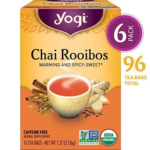 Yogi Tea - Chai Rooibos Tea (6 Pack) - Warming and Spicy Sweet with Antioxidants and Ayurvedic Herb Blend - Caffeine Free - 96 Organic Herbal Tea Bags