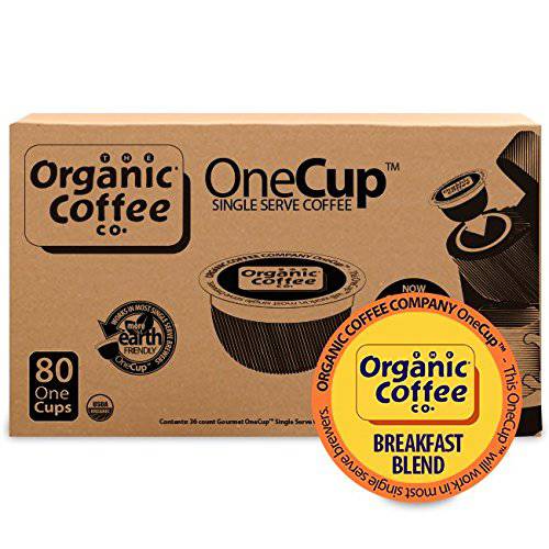 Organic Coffee Co. OneCUP Breakfast Blend 80 Ct Medium Light Roast Compostable Coffee Pods, K Cup Compatible including Keurig 2.0