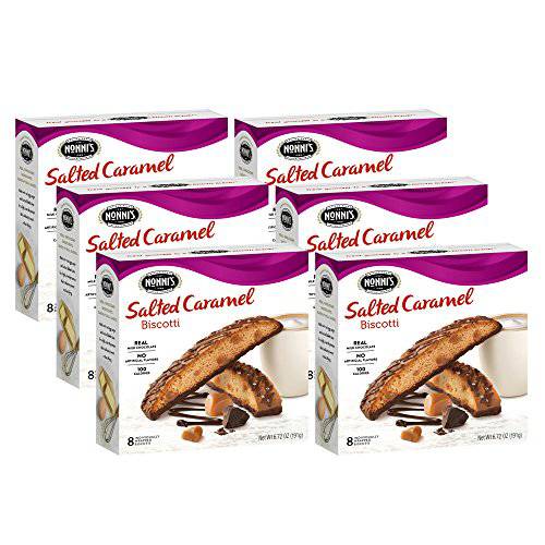Nonni’s Salted Caramel Biscotti Italian Cookies - 6 Boxes - Biscotti Individually Wrapped Cookies - Italian Biscotti Cookies w/ Rich Milk Chocolate & Sea Salt - Kosher - 6.72 oz