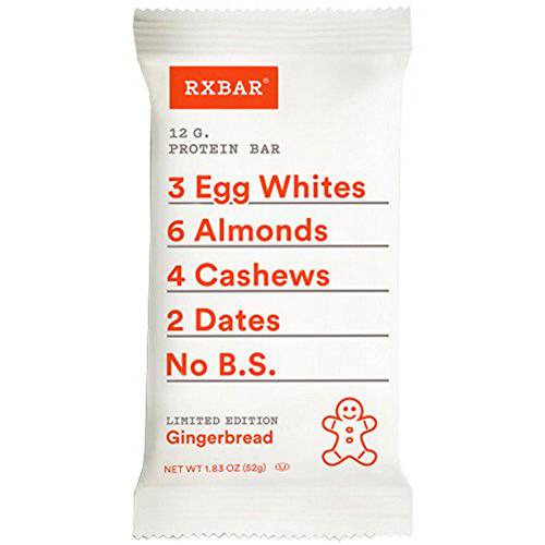 RXBAR, Prot Bar, Gingerbread, Pack of 12, Size 1.83 OZ, (Low Carb Dairy Free Gluten Free Low Sodium Wheat Free Yeast Free)