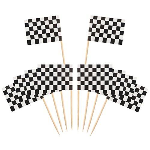 Pangda 100 Pack Checkered Racing Flag Toothpicks Cupcake Picks Toothpick Flag Dinner Flags Race Car Cake Toppers Decorations Party Supplies
