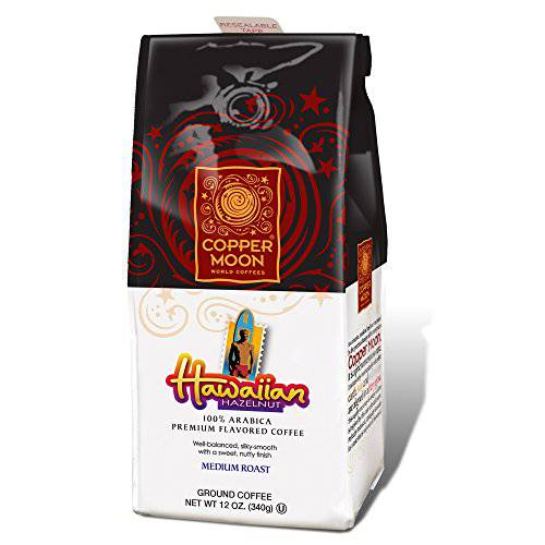 Copper Moon Ground Coffee, Medium Roast, Hawaiian Hazelnut Blend, 12 Oz