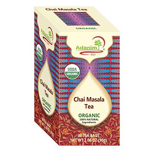 ADANIM CHAI MASALA TEA BAGS - Organic Indian Tea Style with Bombay Mix, Blend of Ginger, Clove, Cinnamon Cardamom Tea (Pack of 4, 80 Individual Tea Bags) spiced with India chi tea tea gifts for women
