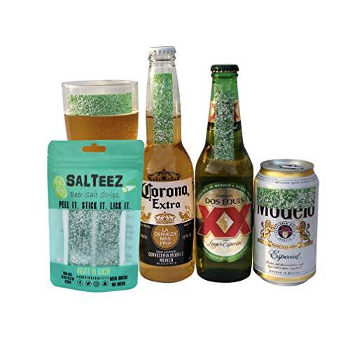 Salteez Beer Salt Strips: Real Salt & Lime Flavor Strips That Stick to Your Bottle, Can, or Cup - For a Perfectly Dressed Beer Anytime Anywhere (Salt & Lime, 5 Pack)