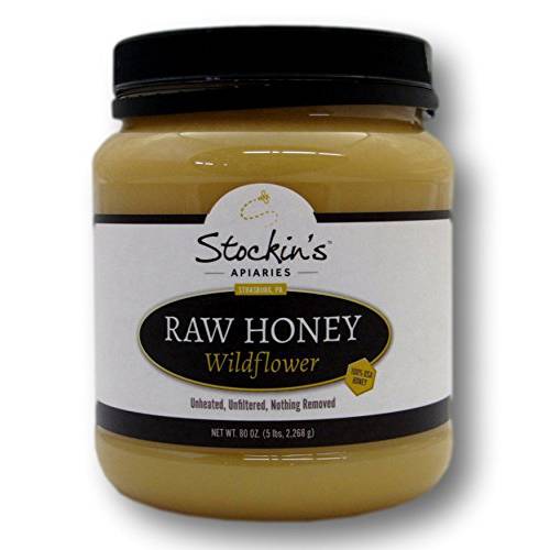Stockin’s Apiaries Raw Wildflower Honey In Bulk, Unheated, Unfiltered, & Nutritious, 80 Oz.