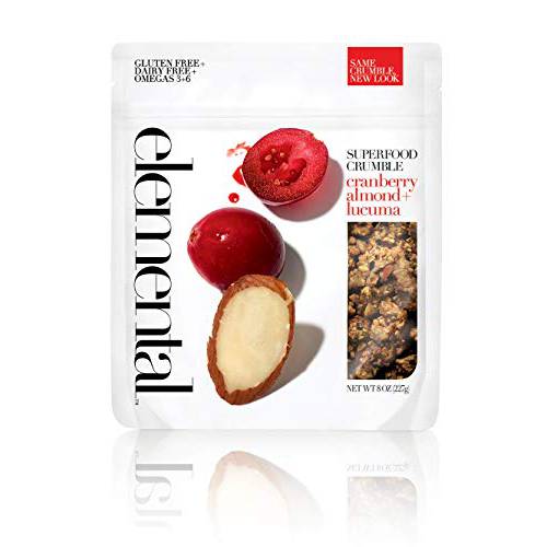 Cranberry Almond + Lucuma Crumble by Elemental Superfood | Refrigerated Crumble | Organic Ingredients, Plant Based, Gluten-Free, Non-GMO Verified, Kosher, Dairy-Free | 1 Bag (8 OZ)