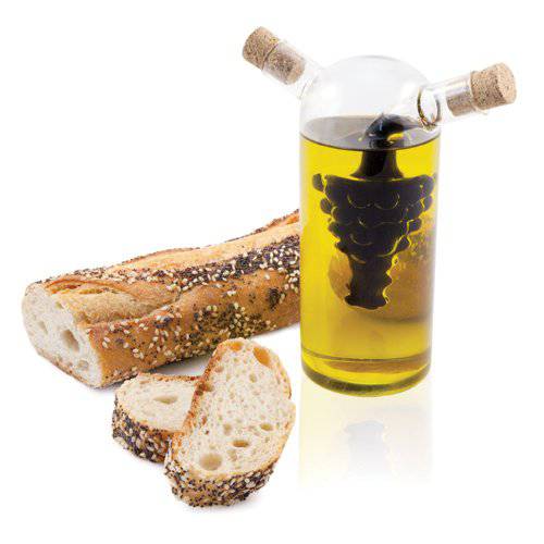 TWINE 2-in-1 oil & vinegar dispenser cruet bottle with cork stoppers, hand blown glass