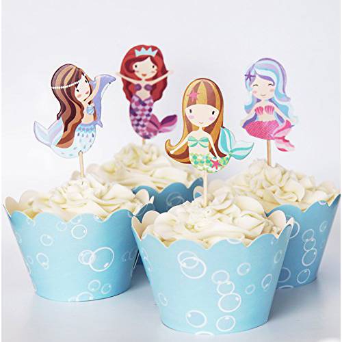 24 Mermaid Cupcake Toppers Picks & Wrappers - Red Fox Tail™