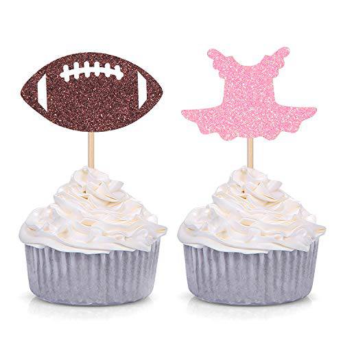 Tutu or Football Cupcake Toppers for Gender Reveal Party Decorations 24 Counts