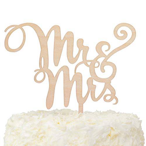 LOVENJOY Gift Boxed Wooden Mr and Mrs Cake Topper for Rustic Wedding Decoration