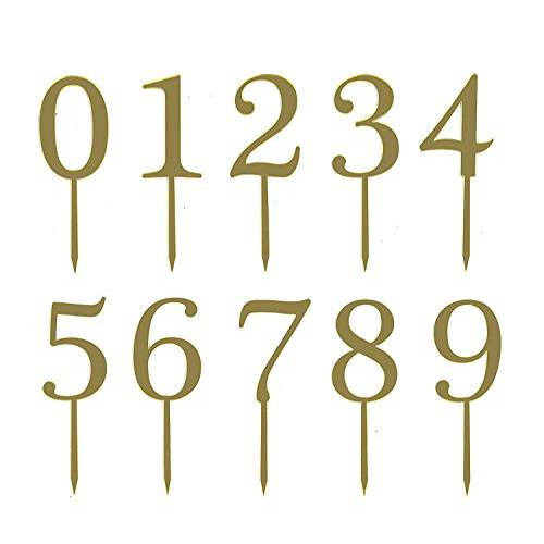 Gold Acrylic Large Numbers with a crown 0-9 Cake Toppers Table Numbers 7 Tall in Total Set of 10 for Wedding Anniversary or Birthday Party Decorations