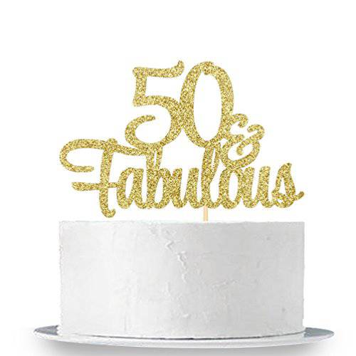 INNORU Gold Glitter Happy 50th Anniversary Cake Topper - Happy 50th Birthday - 50th Wedding Anniverdary Party Decorations