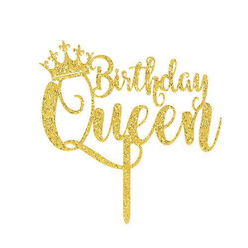 Talorine Queen Birthday Cake Topper Gold Acrylic Happy Birthday Cake Topper , 16th - 18th - 21st - 30th - 40th - 50th - 60th - 70th - 80th - 90th - 100th Cake Toppers Birthday Party Decoration