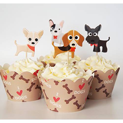24 Dog Cupcake Toppers & Wrappers - Red Fox Tail ™