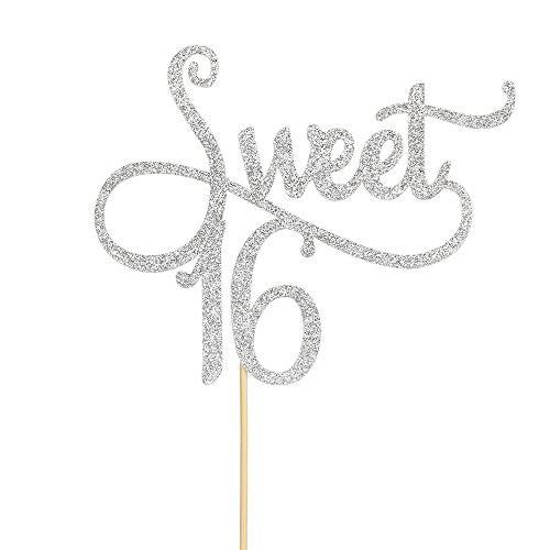 Sliver Glitter Sweet 16 Cake Topper -16th Birthday Cake Topper - Sweet Sixteen Themes Party Decoration Supplies