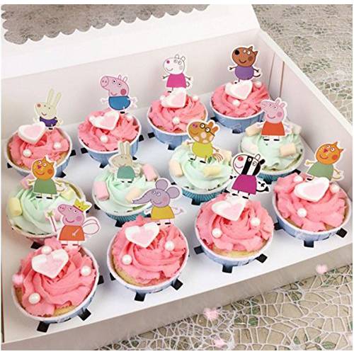 Set of 48 Pieces Peppa Pig Cupcake Topper, Peppa Pig Theme Party Decorative Cupcake Topper For Sweet Heart Birthday Party