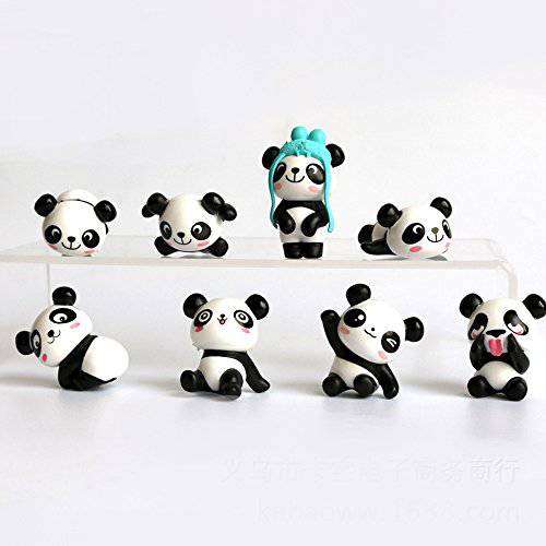 Panda Doll Mini Panda Toy Panda Cake Decoration Cute Panda Birthday Party Decorations (8 Pieces/1 Set)