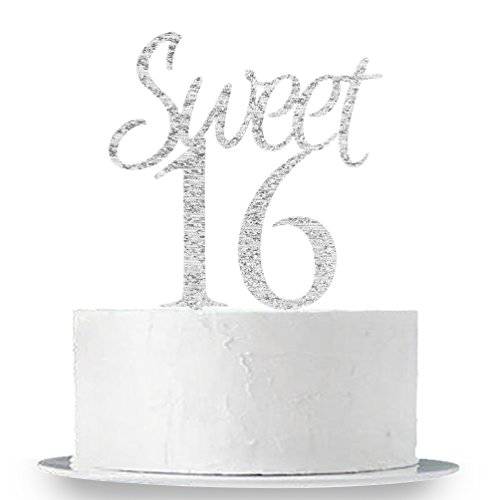 Silver Sweet 16 Cake Topper - Happy 16th Birthday Party Decorations Supplies