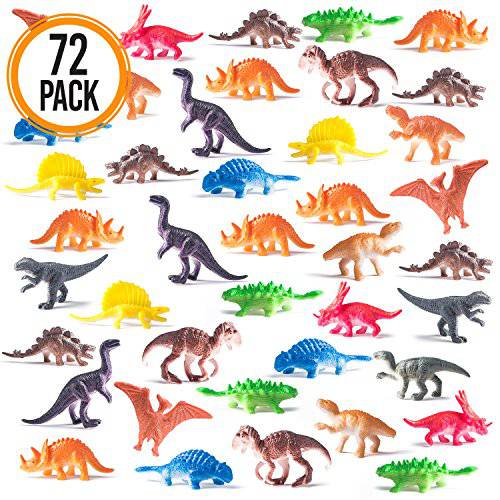 Prextex Box of Mini Dinosaur Toys (72 count) Best For Dinosaur Party Favors cake Toppers Easter Eggs Filler
