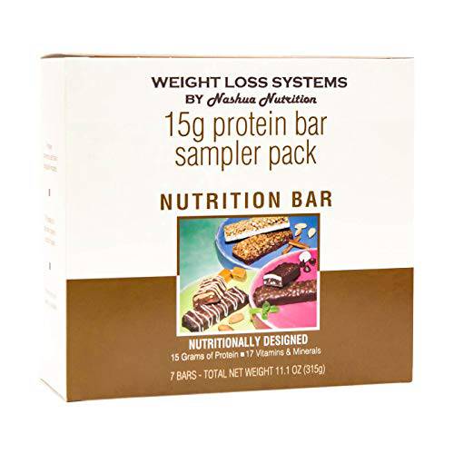 Weight Loss Systems Variety Pack Protein Bars, 15g Protein, Low Calorie, Low Fat, High Fiber, Trans Fat Free, 7 Different Meal Replacement Bars, 7 Count Box