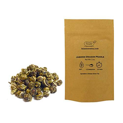 Beantown Tea & Spices - Top Grade Jasmine Dragon Pearls. Premium Hand-rolled Green Tea. 100% Natural. High In Antioxidants. (4 Ounces)