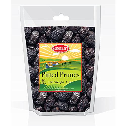 Sunbest Natural Dried Prunes, Pitted, Unsulphured, Non-GMO, Vegan, Kosher, 2 Lbs.
