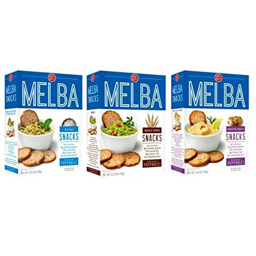 Old London Melba Snack Crackers 3 Flavor Variety Bundle: (1) Sea Salt Melba Rounds, (1) Whole Grain Melba Rounds, and (1) Roasted Garlic Melba Rounds, 5.25 Oz. Ea