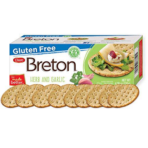 Dare Breton Gluten Free Crackers, Herb and Garlic, 4.76 oz Box (Pack of 6) – Healthy Gluten Free Snacks with No Artificial Colors or Flavors – Made with Tapioca Flour and Green Lentil Flour