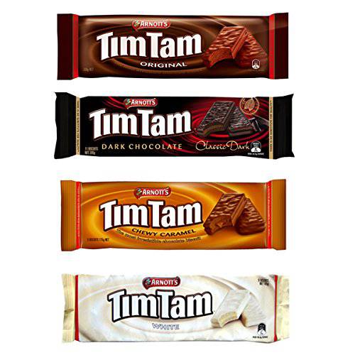 Tim Tam Cookies Arnotts | Australian Classics Sampler (Original, Chewy Caramel, White, Dark) | 4 Pack Full Size