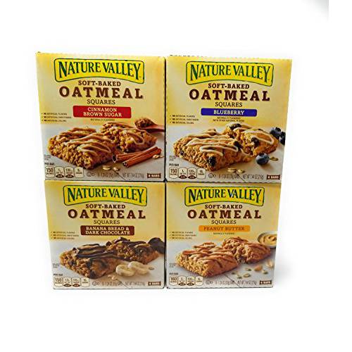 Nature Valley Soft Baked Oatmeal Bars 4 Variety Pack - Banana Bread Dark Chocolate, Blueberry, Cinnamon Brown Sugar, Peanut Butter - 24 Total Bars