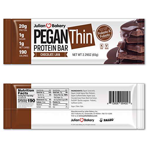 Pegan® Protein Bar (Chocolate Lava) 12 Bars (20g Organic Plant Protein) (1 Net Carb 1g Sugar) VeganⓋ