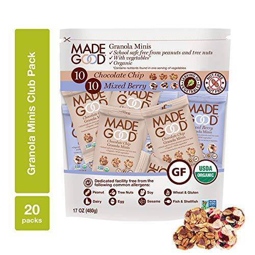 MadeGood Granola Minis Club Pack (20 ct, 0.85 oz. each) 10 Bags Chocolate Chip and 10 Bags Mixed Berry Granola Minis Vegan, Gluten-Free, Allergy-Friendly, Organic, Non-GMO Snacks