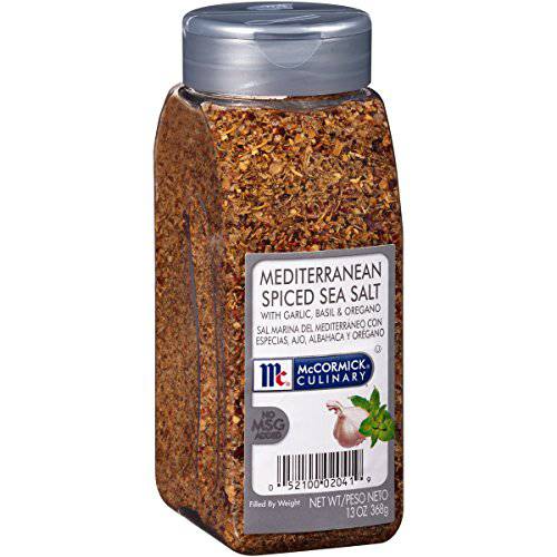 McCormick Culinary Mediterranean Spiced Sea Salt, 13 oz - One 13 Ounce Container of Mediterranean Spiced Sea Salt With Garlic, Basil, and Oregano Perfect for Soups, Salads, and More