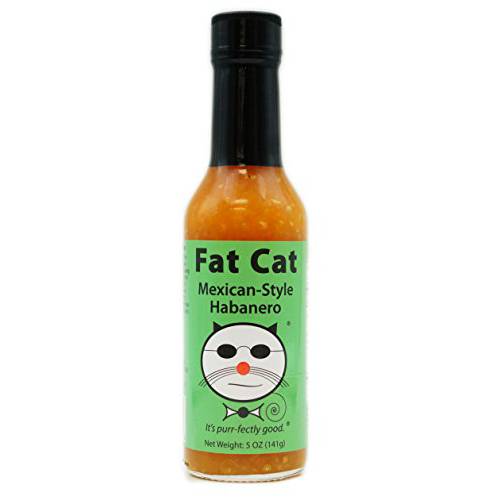 Mexican Style Habanero Hot Sauce by Fat Cat Gourmet | Sweet, Sour & Savory | For Tacos, Enchiladas, Fajitas, Bloody Mary | Hot | Natural, Gluten Free, Vegan & Keto Friendly | One Bottle
