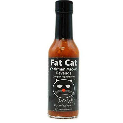 Chairman Meow’s Revenge Scorpion Pepper Sauce by Fat Cat Gourmet | Strong & Savory | Great with Grilled Meats, Veggies, Tacos, Dips | Very Hot | Natural, Gluten Free, Vegan & Keto Friendly | 1 Bottle