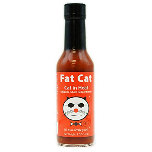 Cat in Heat Chipotle Ghost Pepper Blend by Fat Cat Gourmet | Natural Hot Sauce | Smokey, Savory | For Soups, Stews, Tacos, Steak | Very Hot | Gluten-Free, Vegan & Keto Friendly | 1 Bottle