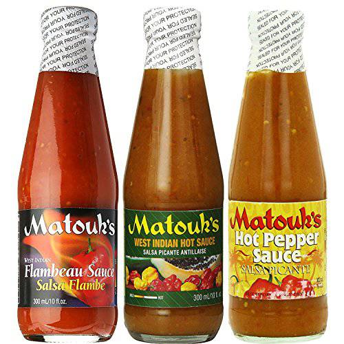 Matouk’s Flambeau West Indian and Hot Pepper Sauce 10 Ounce Variety Pack of 3