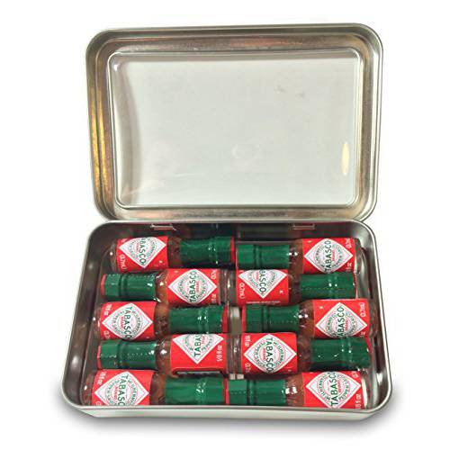 Tabasco Sauce, Miniature Bottles in Metal Gift Tin, Original Flavor, Tabasco Pepper Sauce, 10 Count 1/8 Ounce Bottles, Fun Gift for Hot Sauce Lovers Great for Parties, Travel, Camping, Events and More