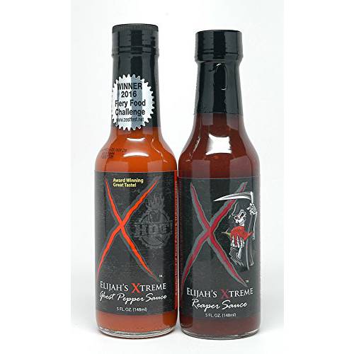 Elijah’s Xtreme Carolina Reaper Hot Pepper Sauce with Sweet Black Cherries, Cranberries and Kentucky Bourbon (5 oz) (2-Pack) (Xtreme Ghost Pepper and Carolina Reaper)
