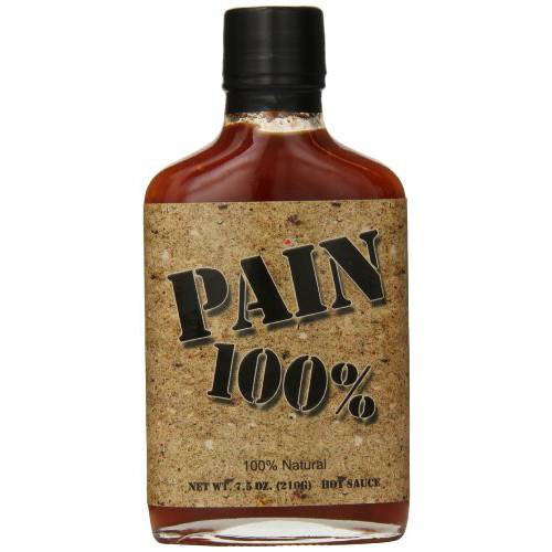 Pain 100% - Organic Hot Sauce - 7.5oz Bottle - 250,000-1,000,000 Scovilles - Made in Kansas, USA. Made with Habanero Peppers - 100% Natural Ingredients