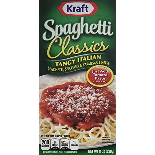 Kraft Spaghetti Classics Tangy Italian Spaghetti (Spices, & Parmesan Cheese Meal Mix, 12 ct Pack, 8 oz Boxes)