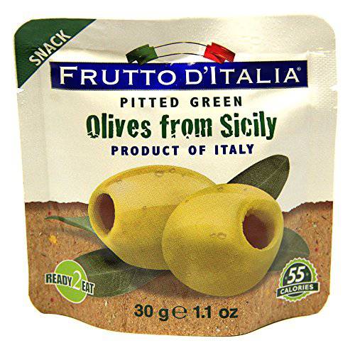 Frutto d’Italia Green Pitted Olives in Pouch, Unflavored 1.1 Ounce (Pack of 10)