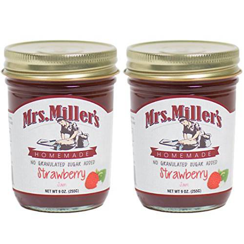 Mrs. Miller’s Amish Homemade Strawberry No Granulated Sugar Added Jam 9 Ounces - Pack of 2 (No Corn Sugar)