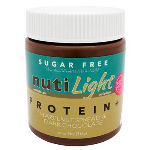 Nutilight Sugar Free Protein Hazelnut Spread and Dark Chocolate, Keto and Diabetic Friendly, Vegan, Kosher, Non-GMO, 100% Natural, Cholesterol-Free, Gluten-Free, and Soy-Free, 11 Ounces (Pack of 1)