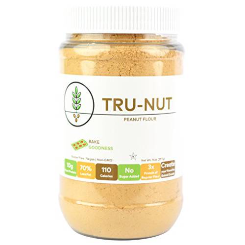 Tru-Nut Peanut Flour - Gluten Free Keto Flour For Baking, Good Source of Plant Protein - Low Carb, Non-GMO, Vegan, Keto Friendly | No Sugar Added | 18 Servings 14oz