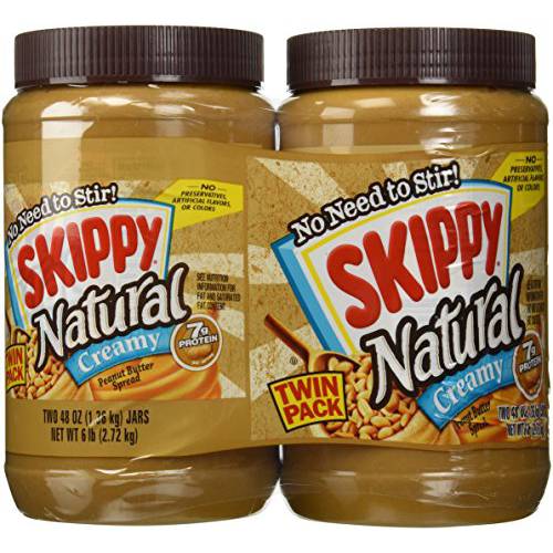 Skippy 2-48 Oz Natural Peanut Butter Spread Creamy, 6 Lb