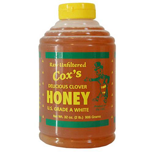 Cox’s Honey 100% Pure, Raw Unfiltered Clover Honey, Rich in Nutrients, Family Owned Apiary, 32 oz bottle